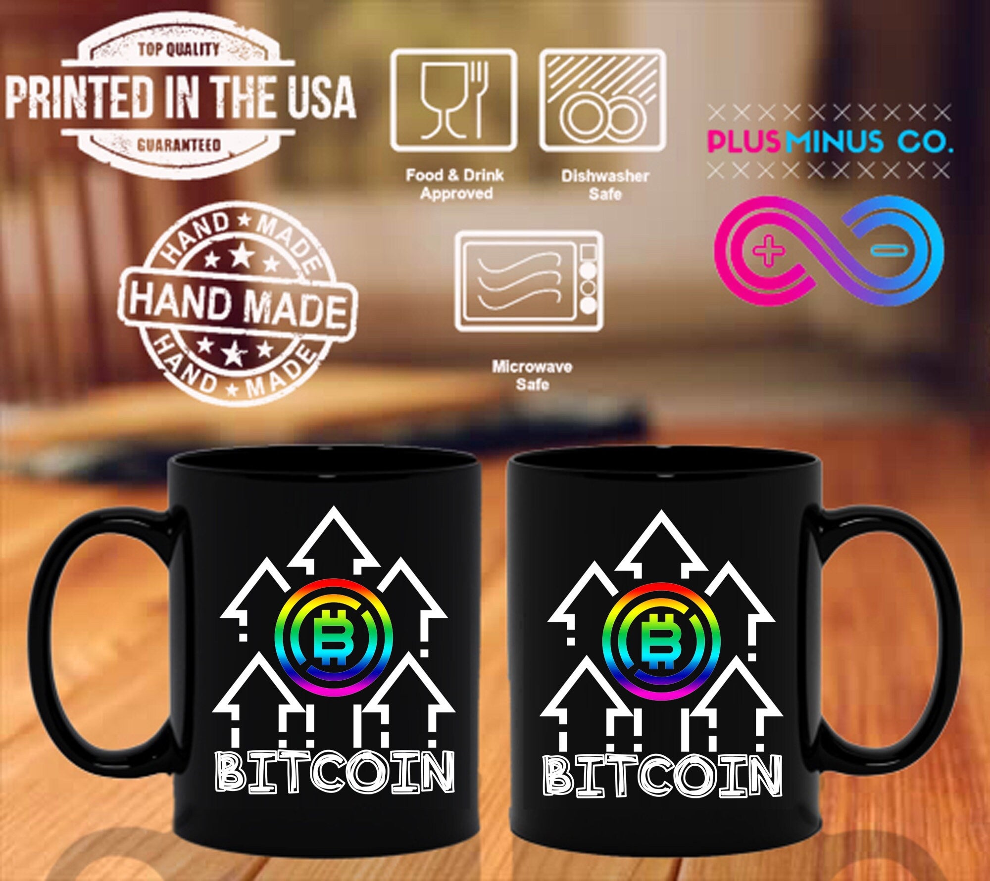 Daugiaspalviai Bitcoin juodi puodeliai - plusminusco.com
