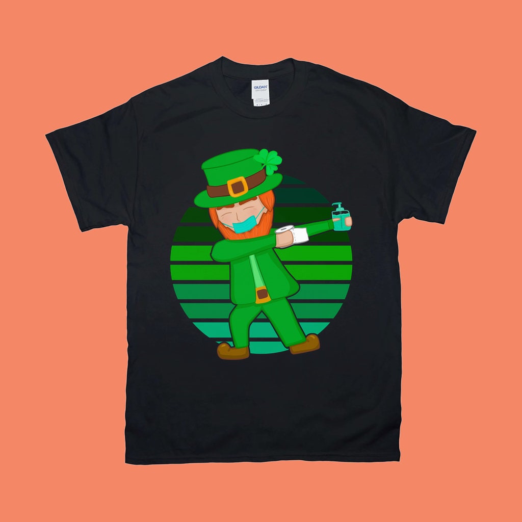 Masked Dabbing Leprechaun St. Patrick&#39;s Day Green Retro Sunset T-Shirts - plusminusco.com