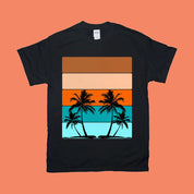Listras horizontais de palmeiras | Camisetas retrô Sunset - plusminusco.com
