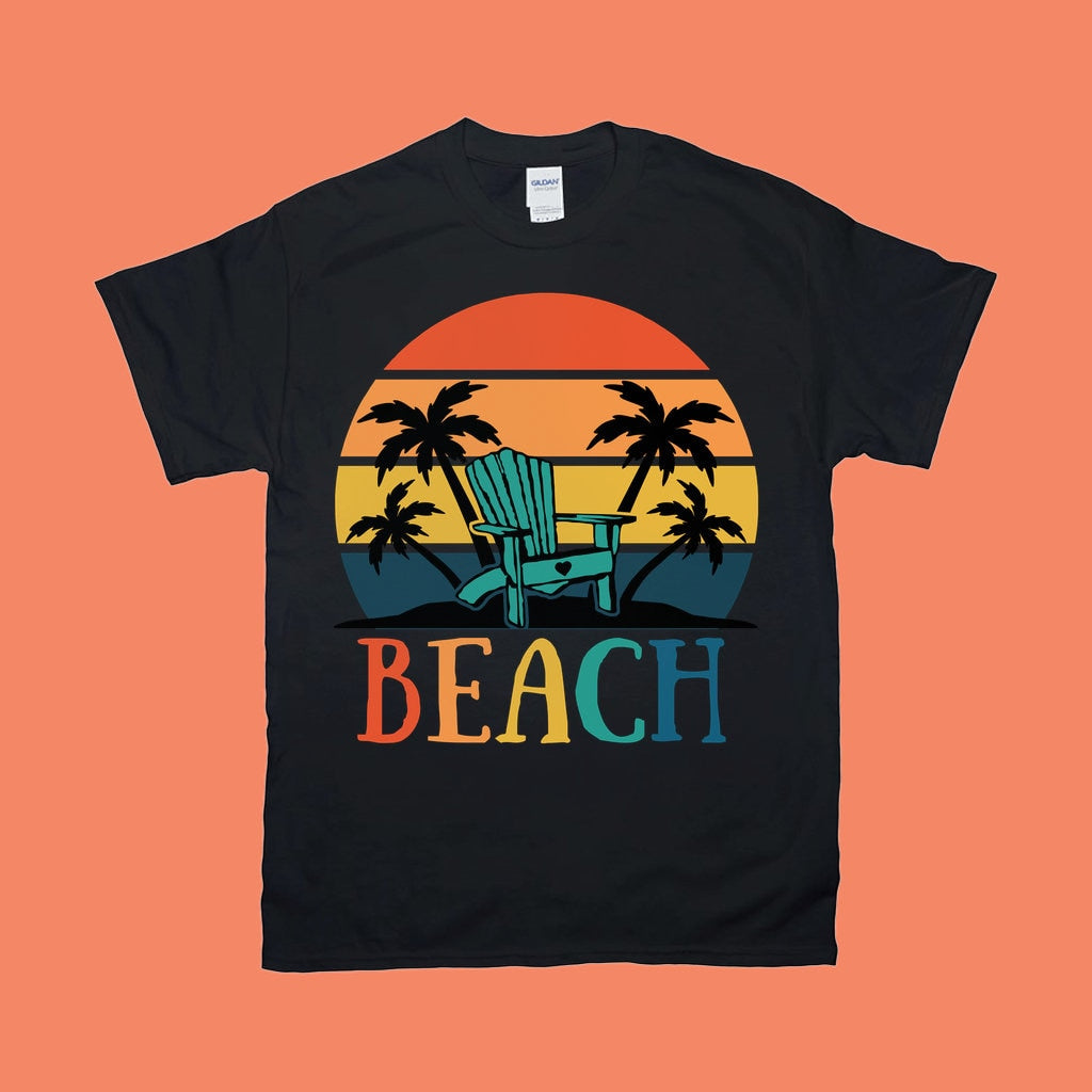 Strandstol Palmetræer | Retro Sunset T-Shirts, Island Life T-Shirt | Sommerskjorte | Ferietrøje - plusminusco.com