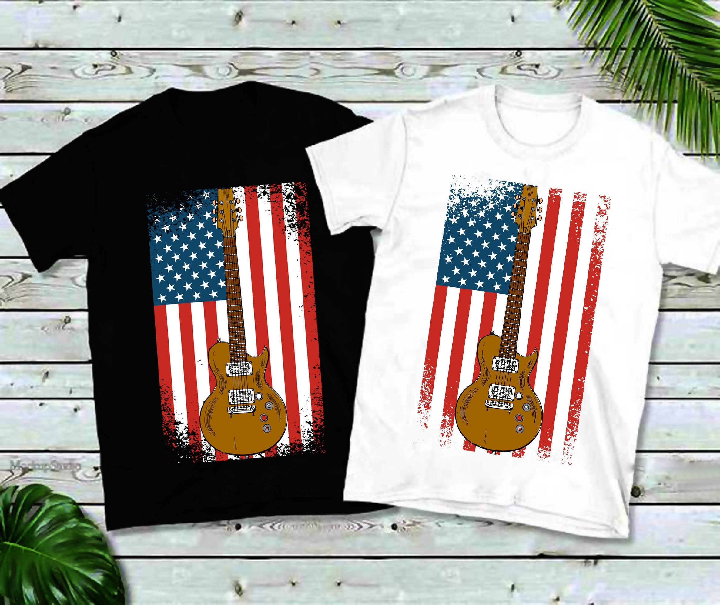 Classic Guitar Distressed American Flag T-Shirts,America Shirt, America T, 4th of July Tee, Unisex Sized, music lover guitar player USA love - plusminusco.com
