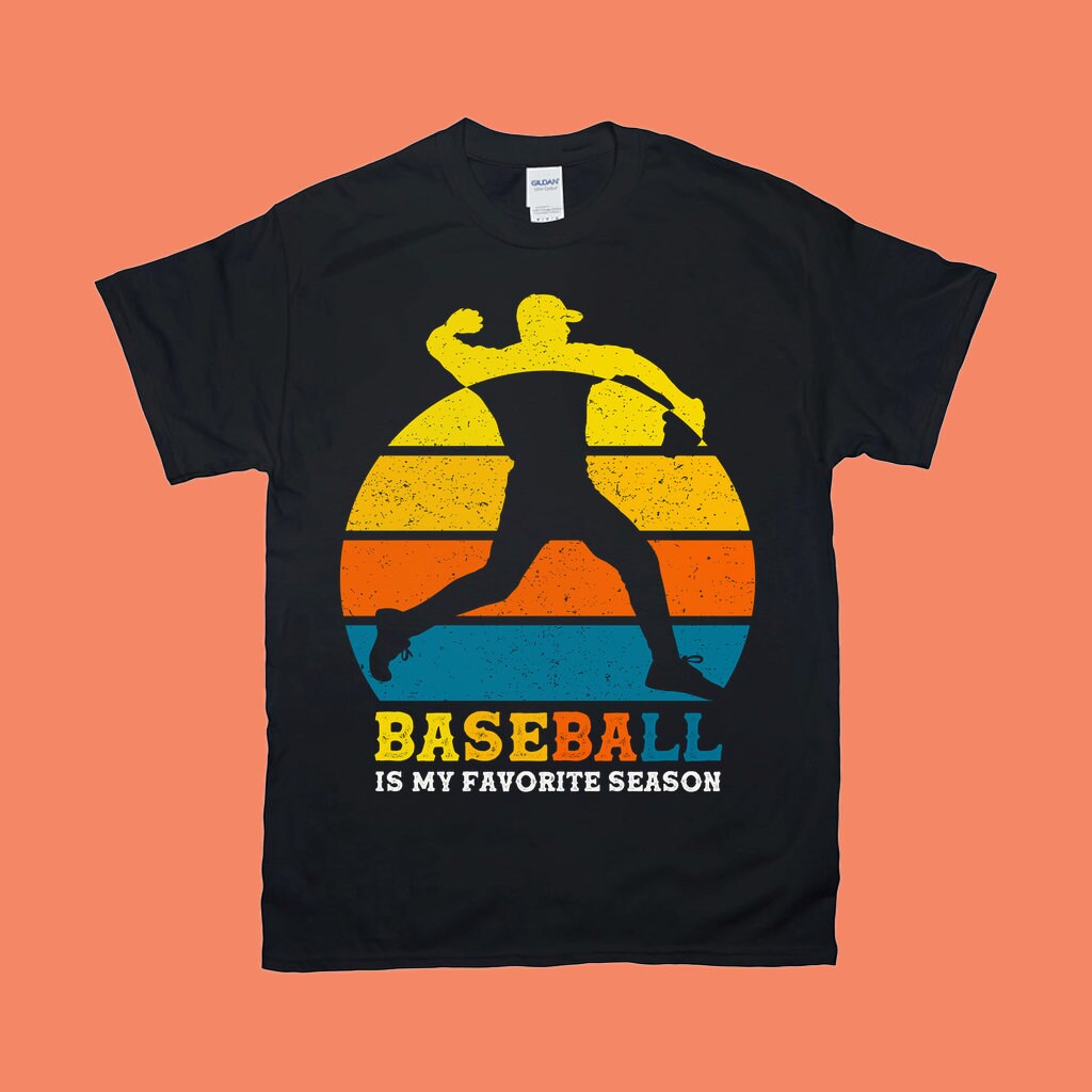 Baseball je moja najljubša sezona | Retro majice s kratkimi rokavi ob sončnem zahodu, majica s kratkimi rokavi za baseball, srčkana majica za baseball, majica za bejzbolsko mamo, športna majica, darilo za ljubitelje baseballa - plusminusco.com