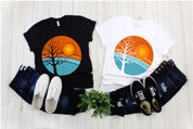Tree | Retro Sunset T-Shirts,Retro Tree Shirt | Travel Adventure Tree Shirt | Silhouettes Shirt | Surfer | Gift For Him | Gift For Her - plusminusco.com