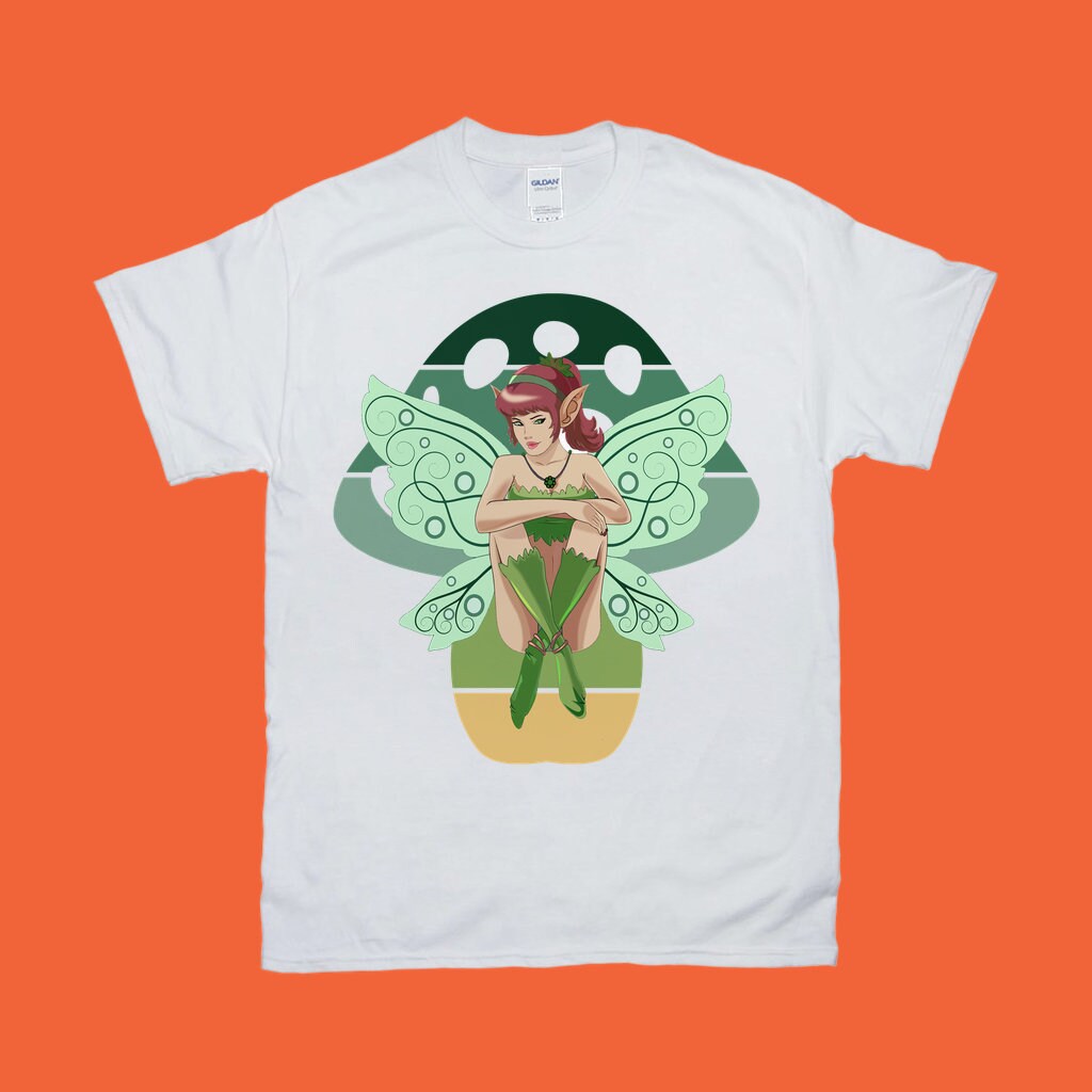 Grüne Feenpilz-T-Shirts, Lebe, lache und glaube an Feen, grüner Feenpilz, Feenflügel, Fantasie, wunderschöner mythischer Geist, grün – plusminusco.com