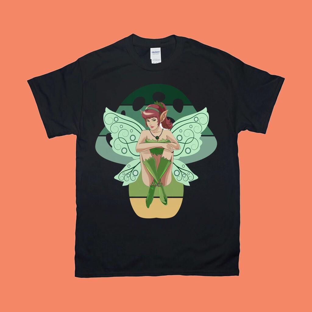 Green Fairy Mushroom T-Shirts, Live Laugh And Believe In Fairies Green Fairy Mushroom, Fairy Wings Fantasy Beautiful Mythical Spirit Green Aesthetic T Shirt, Believe In Fairies, Cottagecore Shirt, Fairies Green, Fairy Grunge Fashion, Fairy Mushroom, Fairycore Shirt, garden fairy shirt, Garden T-shirt, Green Fairy Mushroom, Grunge Fairycore, Vintage Fairy Shirt, Whimsical Outfit - plusminusco.com