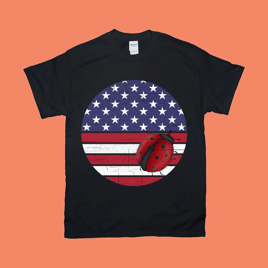 Божья коровка круглая | Темные футболки с потертостями с американским флагом - plusminusco.com