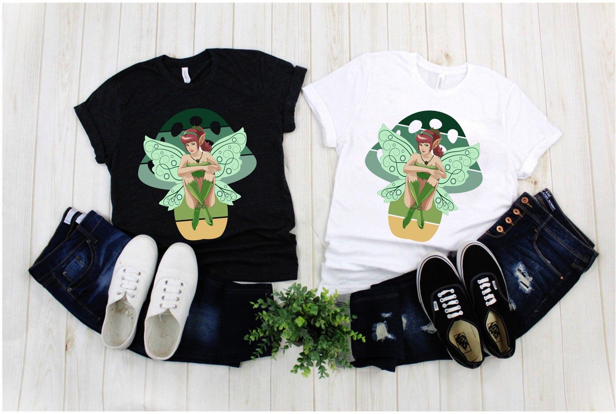 Green Fairy Mushroom T-Shirts, Live Laugh And Believe In Fairies Green Fairy Mushroom, Fairy Wings Fantasy Beautiful Mythical Spirit Green Aesthetic T Shirt, Believe In Fairies, Cottagecore Shirt, Fairies Green, Fairy Grunge Fashion, Fairy Mushroom, Fairycore Shirt, garden fairy shirt, Garden T-shirt, Green Fairy Mushroom, Grunge Fairycore, Vintage Fairy Shirt, Whimsical Outfit - plusminusco.com