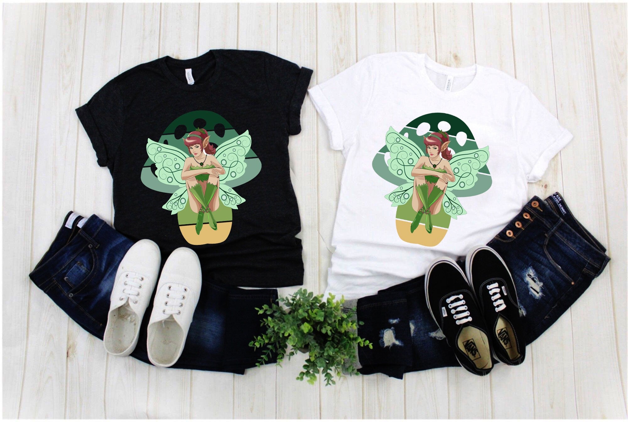 Green Fairy Mushroom T-shirts, Live Laugh and Believe In Fairies Zelena Fairy Mushroom, Fairy Wings Fantasy Beautiful Mythical Spirit Green - plusminusco.com