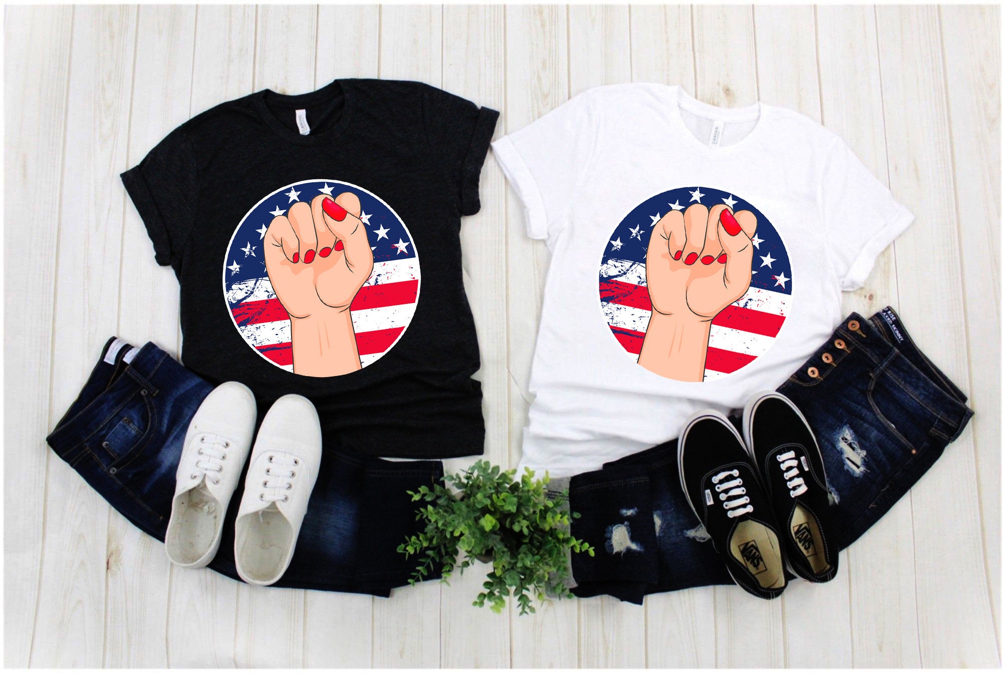 Female Fist Grunge, American Flag T-Shirts, Female First, Girl Empowerment, Feminist Symbol Shirt, Feminist Movement, Feminism Art Shirt - plusminusco.com