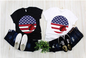 Bubamara Okrugla | Tamne majice kratkih rukava s američkom zastavom - plusminusco.com