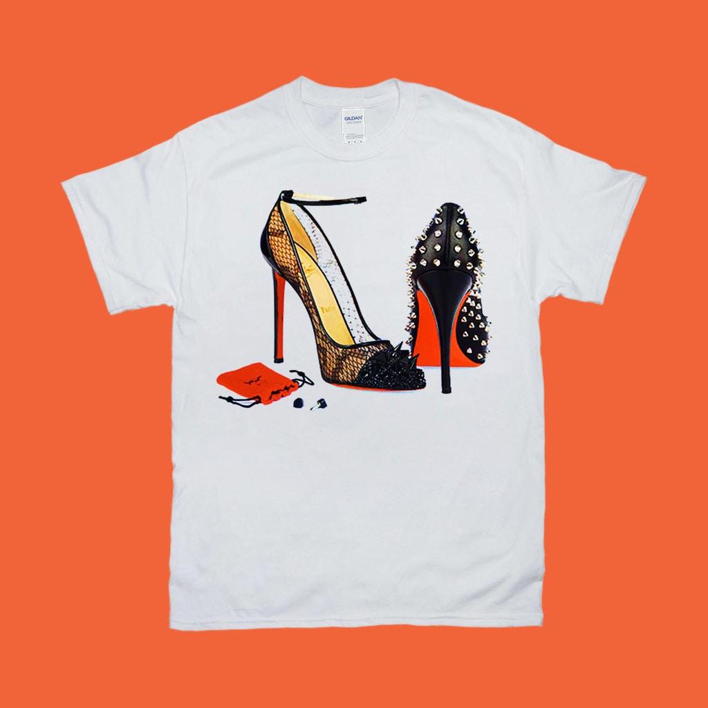 High Heel Shoes | Orange | T-Shirts casual shirt, girl shirt, girls night out, girls tee, heels, high heel, high heels, orange high heels, party shirt, pumps, round neck, stilettos, women shirts - plusminusco.com