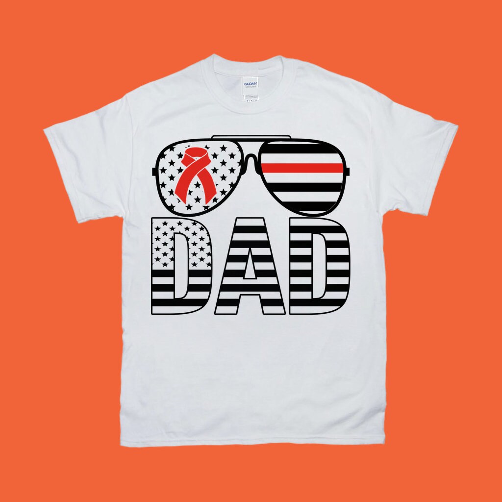 아빠 | 빨간 선글라스 | 인식 리본 | 미국 국기 | 심장병 티셔츠 - plusminusco.com