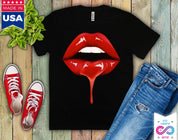 Schwarze T-Shirts für Frauen mit Lippenmotiv und lustigem Aufdruck „Mädchen“ - plusminusco.com