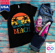 Strandszék pálmafák | Retro Sunset T-Shirts,Island Life T-Shirt | Nyári ing | Nyaralás póló - plusminusco.com