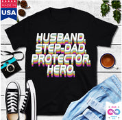 Tricouri cu erou Husband Daddy Protector, Cadou de Ziua Tatălui, Cămașă Tata Personalizată, Cămașă Erou, Cadou de Ziua Tatălui, Tricou Tată, Cămașă Ziua Tatălui - plusminusco.com