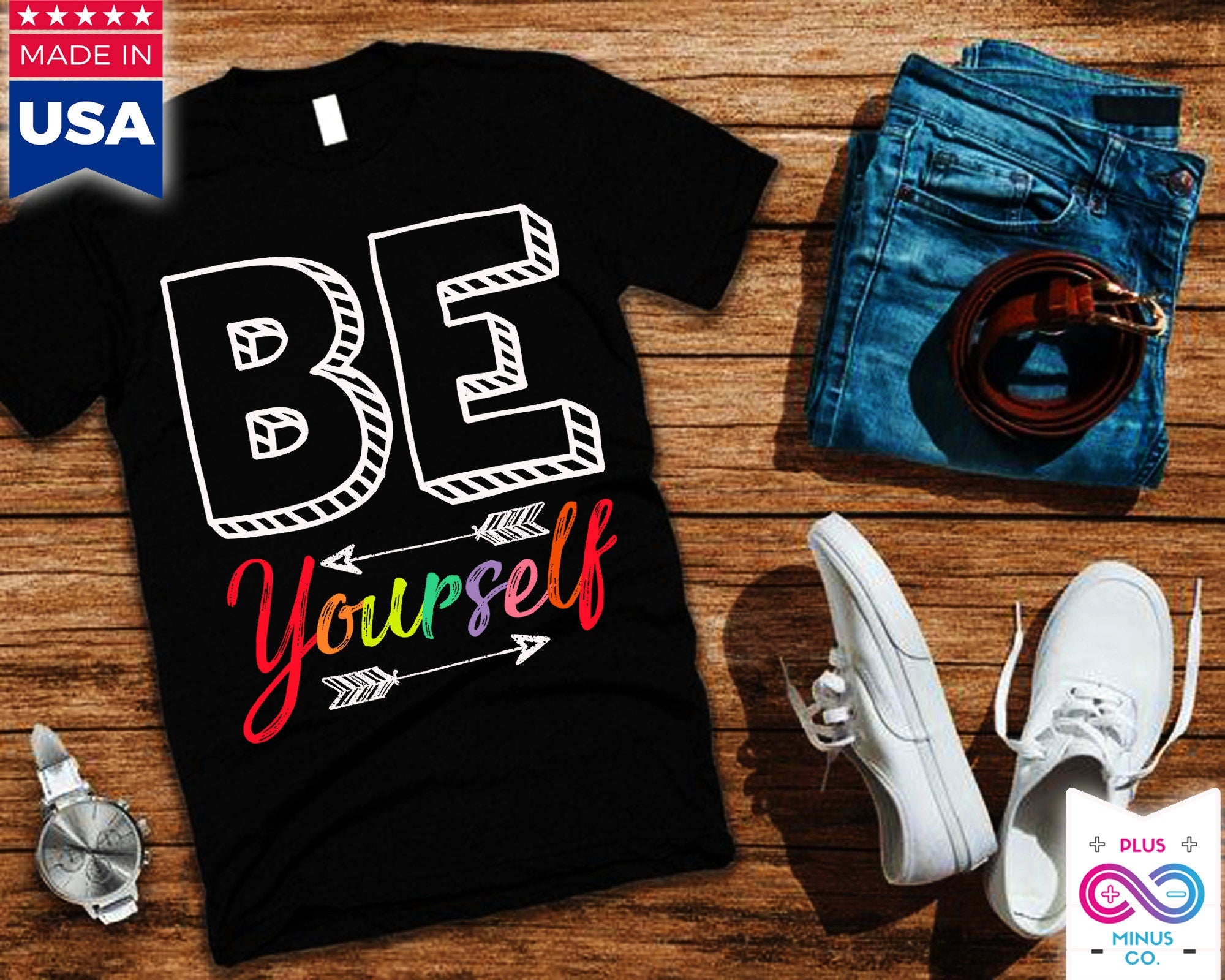 Be Yourself 티셔츠, Be Yourself 유니섹스 크루넥 티셔츠, 트렌디한 티셔츠, Be You 셔츠, 동기 부여 셔츠, 영감을 주는 셔츠, 선물 - plusminusco.com