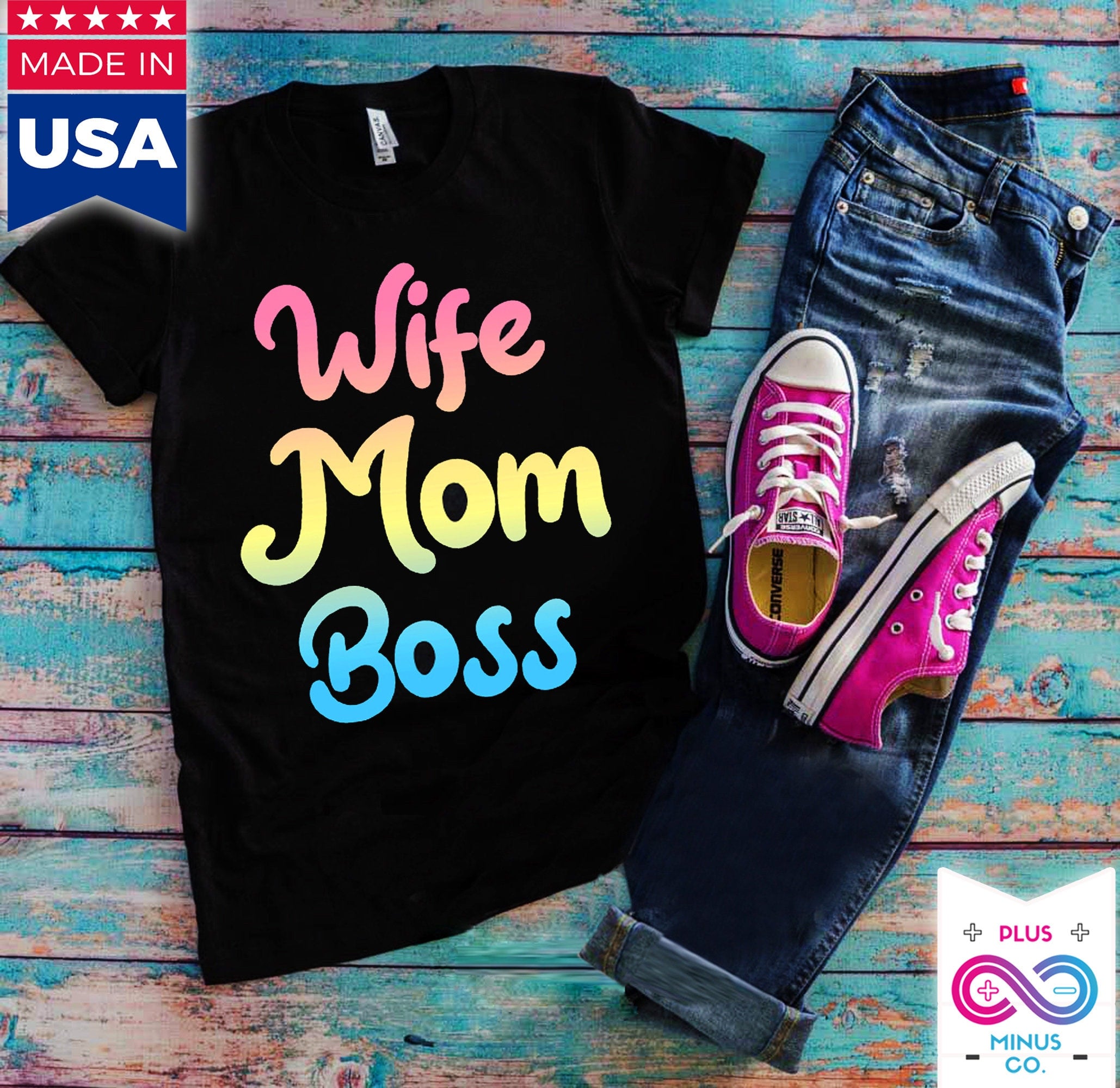 T-Shirts Wife Mom Boss || Δώρο για την Ημέρα της Μητέρας || Πουκάμισο για την Ημέρα της Μητέρας || Δώρο για τη μαμά || Δώρο γενεθλίων μαμάς - plusminusco.com