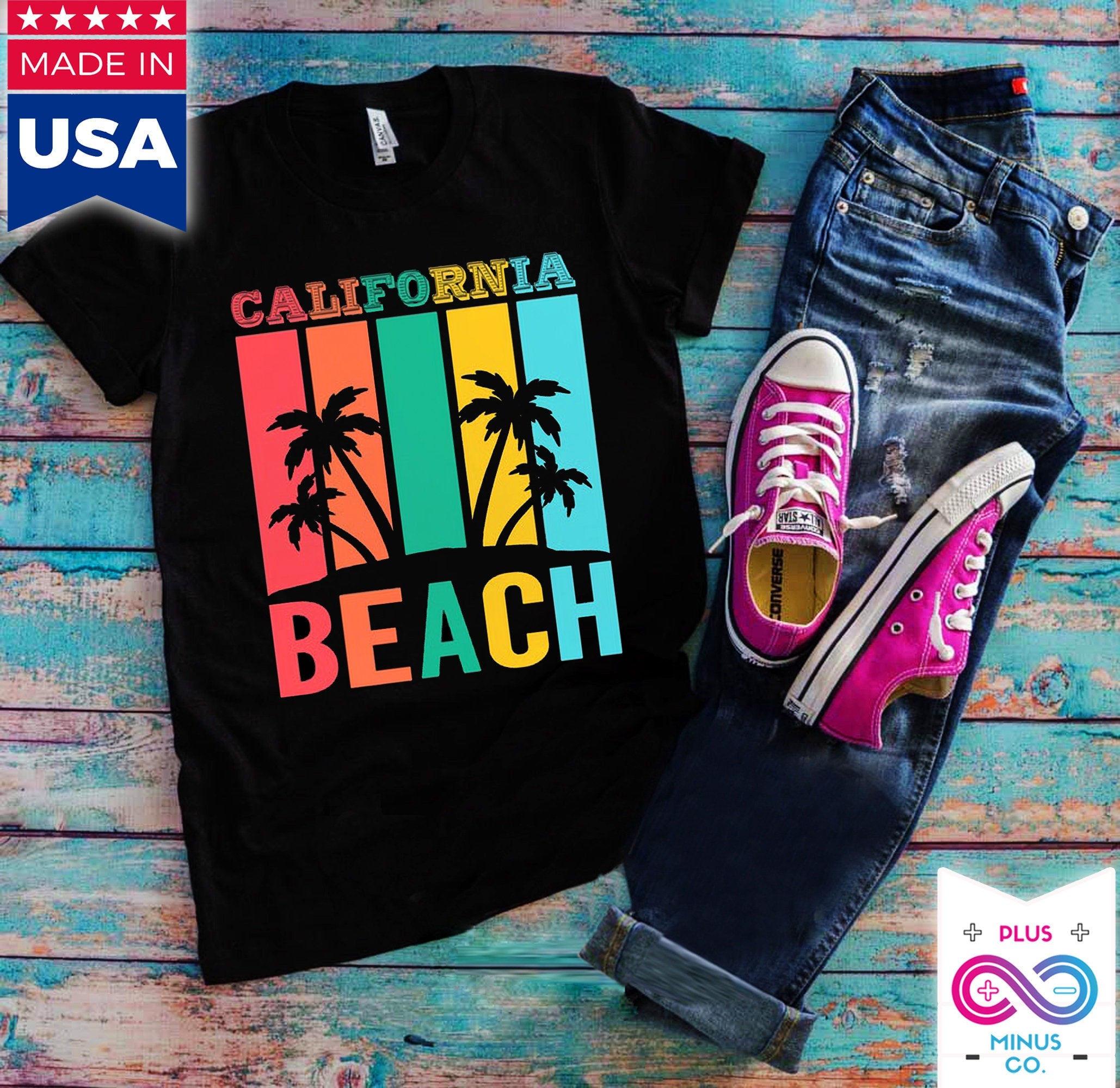 شاطئ كاليفورنيا | تي شيرت ريترو، تي شيرت Island Life | قميص صيفي | قميص العطلة - plusminusco.com