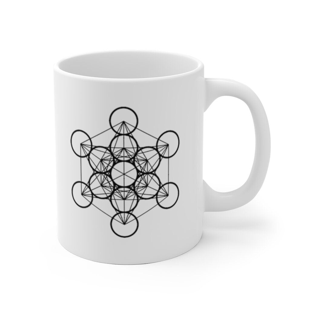 Sacred Geometry, Metatrons Cube Mug , Sacred Geometry Art White Ceramic Mug - plusminusco.com