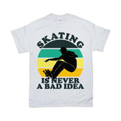 Skating Is Never A Bad Idea | Male Skateboard | Retro Sunset T-Shirts gift for him, skate shirt, skateboard, skateboard shirt, skateboard tshirt, skateboarding, skateboarding shirt, skater, skater gift, skater gifts, skater shirt, streetwear, streetwear shirt - plusminusco.com