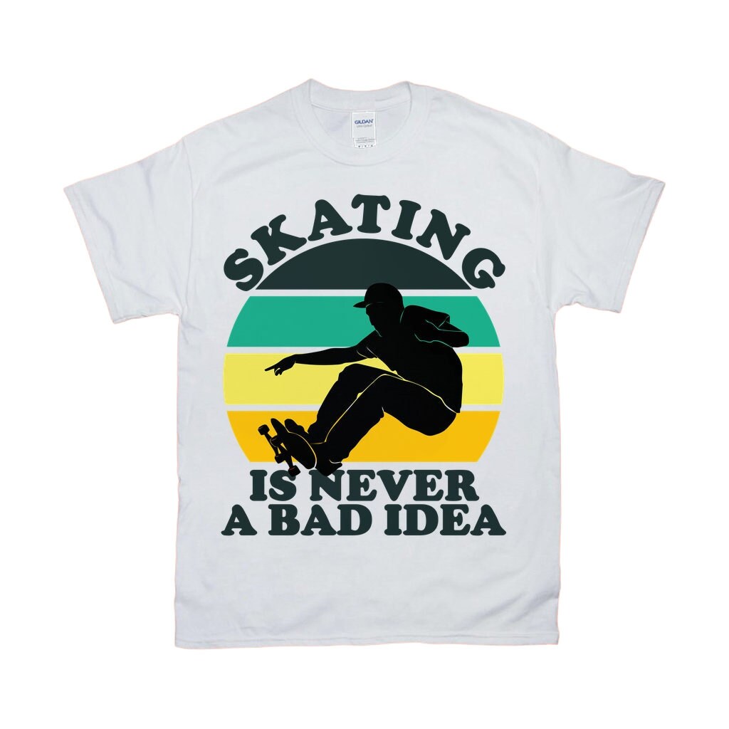 스케이트는 결코 나쁜 생각이 아니다 | 남성 스케이트보드 | 레트로 선셋 티셔츠 - plusminusco.com
