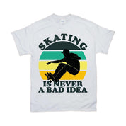 Skating Is Never A Bad Idea | Male Skateboard | Retro Sunset T-Shirts gift for him, skate shirt, skateboard, skateboard shirt, skateboard tshirt, skateboarding, skateboarding shirt, skater, skater gift, skater gifts, skater shirt, streetwear, streetwear shirt - plusminusco.com