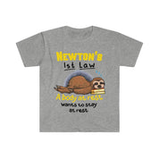 Funny Physics Joke Sloth Unisex Shirt, Funny Newton Physics Joke First Law Sleep Gag Gift, Science Pun Joke Sleeping Sloth Shirt - plusminusco.com