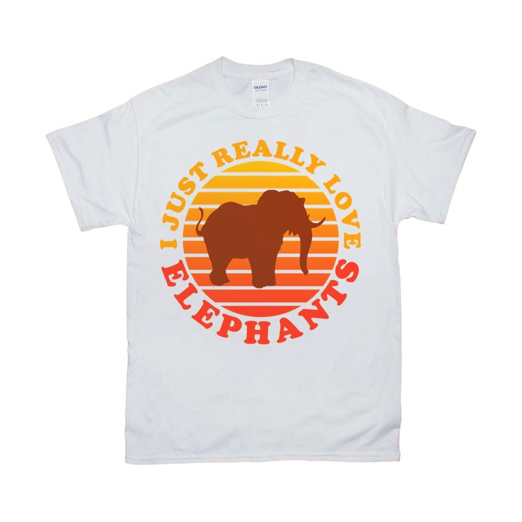 मैं वास्तव में हाथियों से प्यार करता हूँ | रेट्रो सनसेट टी-शर्ट्स - प्लसमिनस्को.कॉम