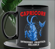Capricorn Qualities Introvert, Practical, Reliable Black Mugs, Capricon Zodiac design Mug, Capricon Gift ideas, December Born, January Born Astrology, Big Capricorn energy, Capricorn Birthday, Capricorn coffee Mug, Capricorn Gift, Capricorn girl, Capricorn Zodiac, December born, Gift for Capricorn, January Born, Unique Birthday Gift, Zodiac Art Gifts, Zodiac Capricorn - plusminusco.com