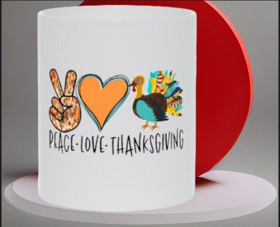 Căni Peace Love de Ziua Recunoștinței || Căni cu idei de cadouri de Ziua Recunoștinței || cană recunoscătoare, cană pentru curcan, cană recunoscătoare, cină de Ziua Recunoștinței, - plusminusco.com