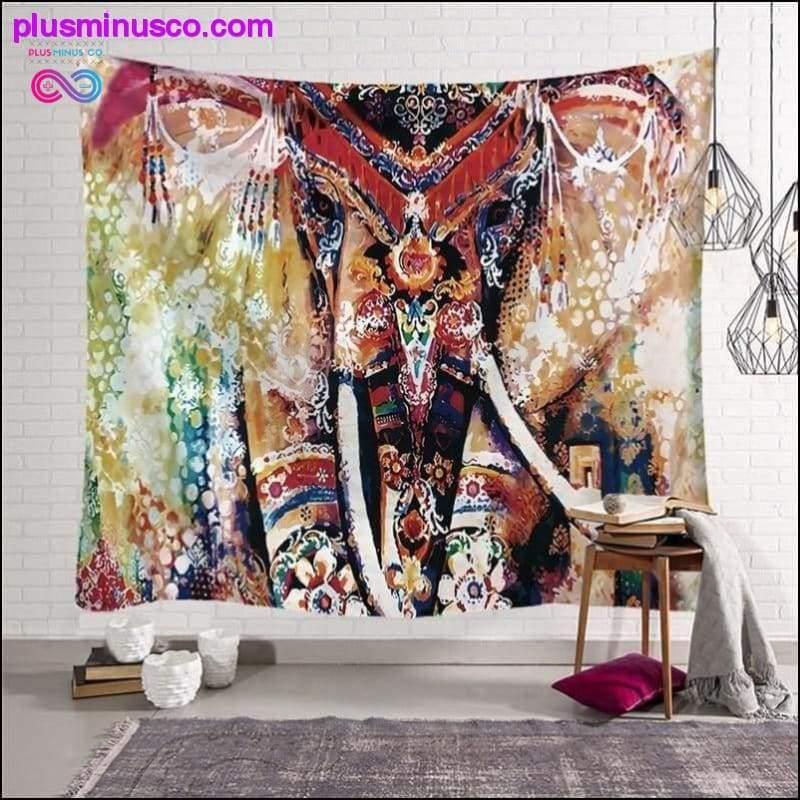 Многоцветен гоблен с индийски слон за стена с индийски мандали - plusminusco.com