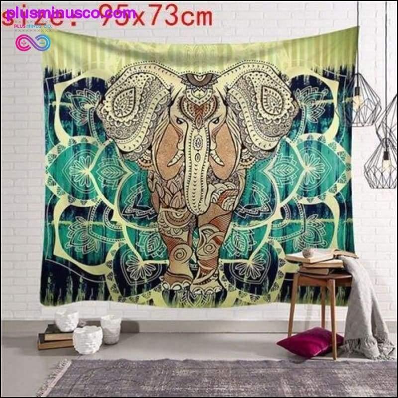 Tapiz de elefante indio multicolor para pared con mandalas indias - plusminusco.com