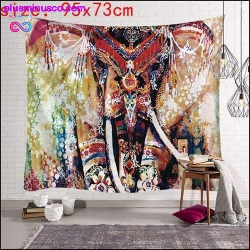 Tapisserie murale multicolore avec éléphants indiens et mandalas indiens - plusminusco.com