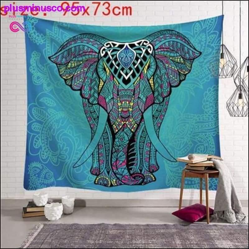 Večbarvna stenska tapiserija z indijskimi sloni iz indijskih mandal - plusminusco.com