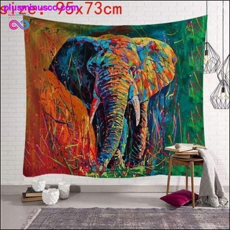 Večbarvna stenska tapiserija z indijskimi sloni iz indijskih mandal - plusminusco.com