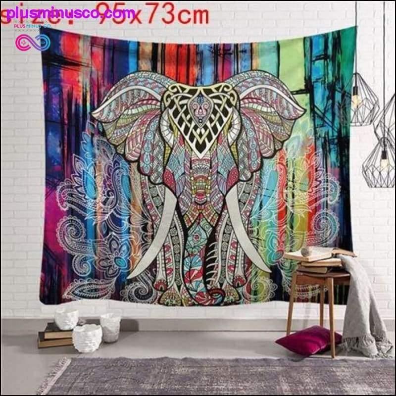 Tapiz de elefante indio multicolor para pared con mandalas indias - plusminusco.com