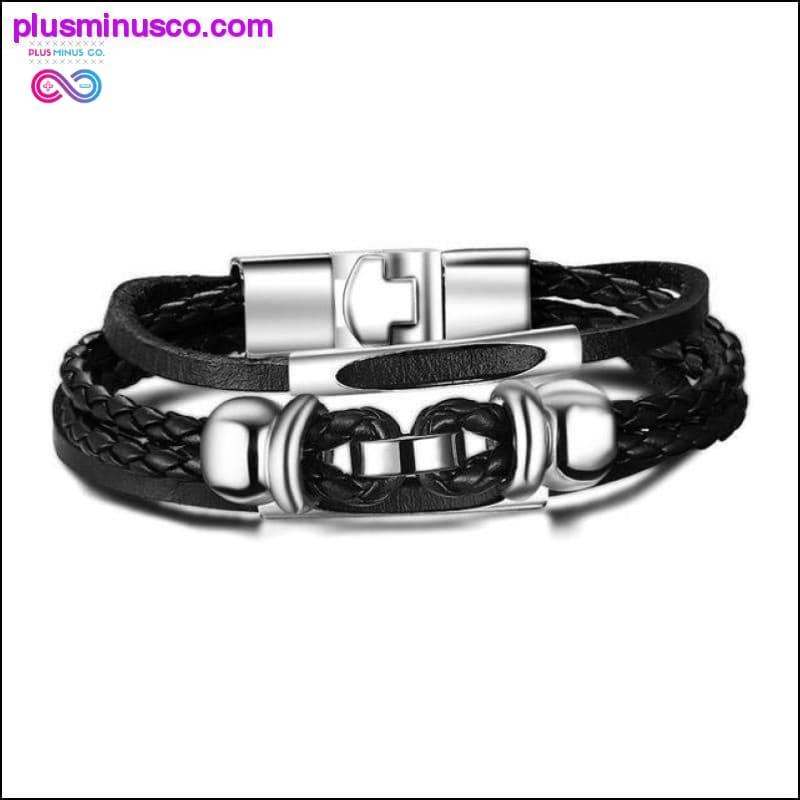 Infinity muška narukvica, crni ručni lanac od prave kože - plusminusco.com