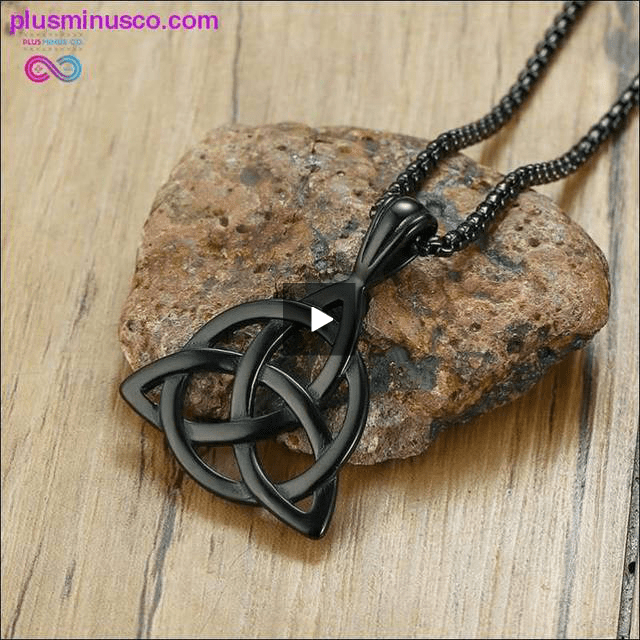 Irischer Triquetra-Knoten-Anhänger, schwarze Halskette aus Edelstahl – plusminusco.com