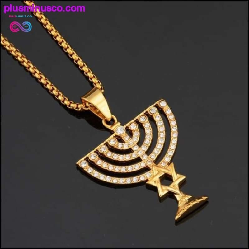 Izraēla Menorah Happy Hanukkah kaklarotas zelta krāsas rotaslietas - plusminusco.com