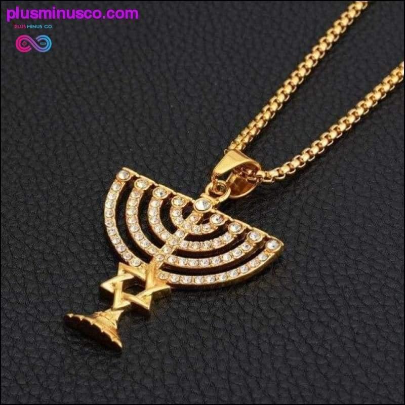 Israel Menorah Happy Hanukkah Kalung Perhiasan Warna Emas - plusminusco.com
