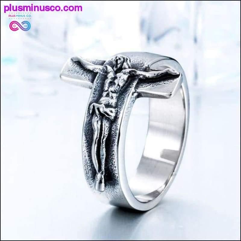 Jesus-Kreuz-Ring aus 316L-Edelstahl, cool, hochwertig, für Herren – plusminusco.com