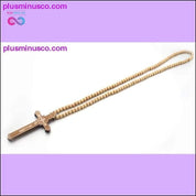 Jesus Cross With Wooden Bead Carved Rosary Pendant Long - plusminusco.com