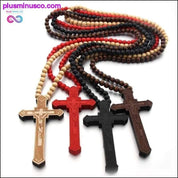Isusov križ s drvenim perlama, dugi privjesak s krunicom - plusminusco.com