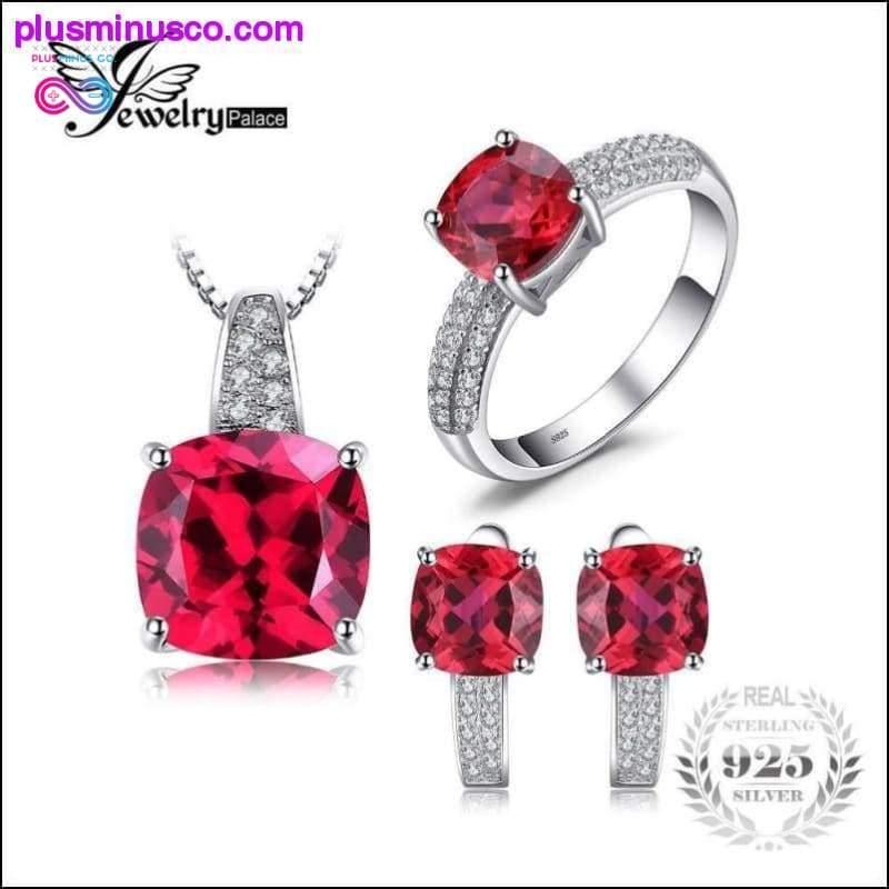 JewelryPalace Gemaakt Ruby Ring Ketting Clip Oorbel - plusminusco.com
