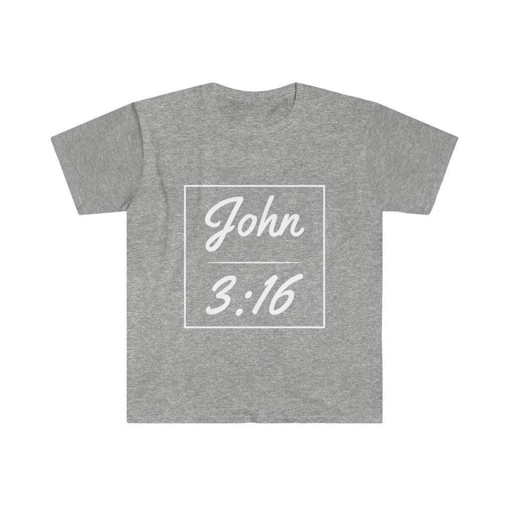 John 3:16 Unisex Softstyle majica kratkih rukava, vjera, kršćanska majica kratkih rukava, personalizirani duhovni dar, prilagođena crkvena majica za prijatelje, vjerska majica - plusminusco.com