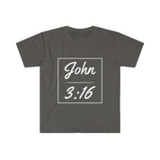 John 3:16 Unisex Softstyle Tričko, Víra, Křesťanské tričko, personalizovaný duchovní dárek, Vlastní kostelní tričko pro přátele, Náboženské tričko - plusminusco.com