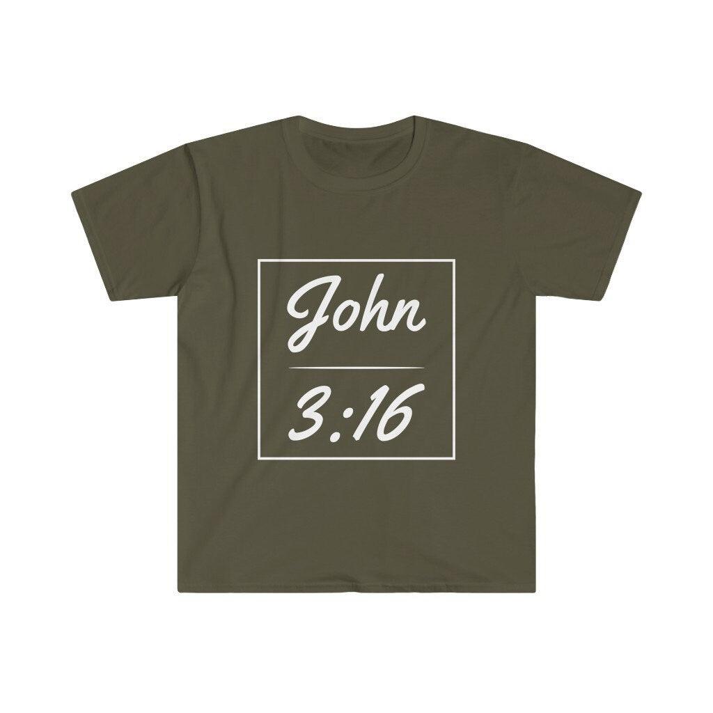 Жохан 3:16 Unisex Softstyle футболкасы, сенім, христиандық футболка, жеке рухани сыйлық, достарға арналған арнайы шіркеу футболкасы, діни футболка - plusminusco.com