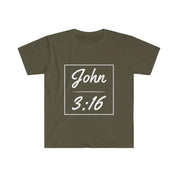 Jean 3:16 T-shirt softstyle unisexe, Foi, t-shirt chrétien, cadeau spirituel personnalisé, tee-shirt d'église personnalisé pour les amis, tee-shirt religieux - plusminusco.com