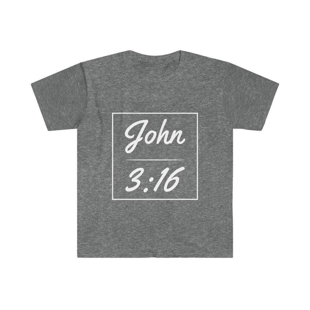 John 3:16 Unisex Softstyle T-paita, Faith, Christian t-paita, henkilökohtainen hengellinen lahja, Custom Church T-paita ystäville, uskonnollinen t-paita - plusminusco.com