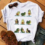 Kawaii Cartoon Avocado Short Sleeve T-shirt  Female Tee Summer Women T-shirts Tops - plusminusco.com